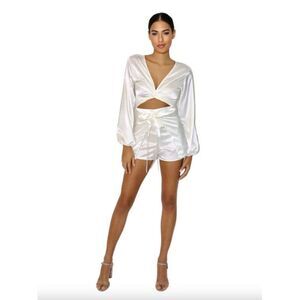 Baliawear ivory satin Belle long sleeve top wrap shorts multiway matching set